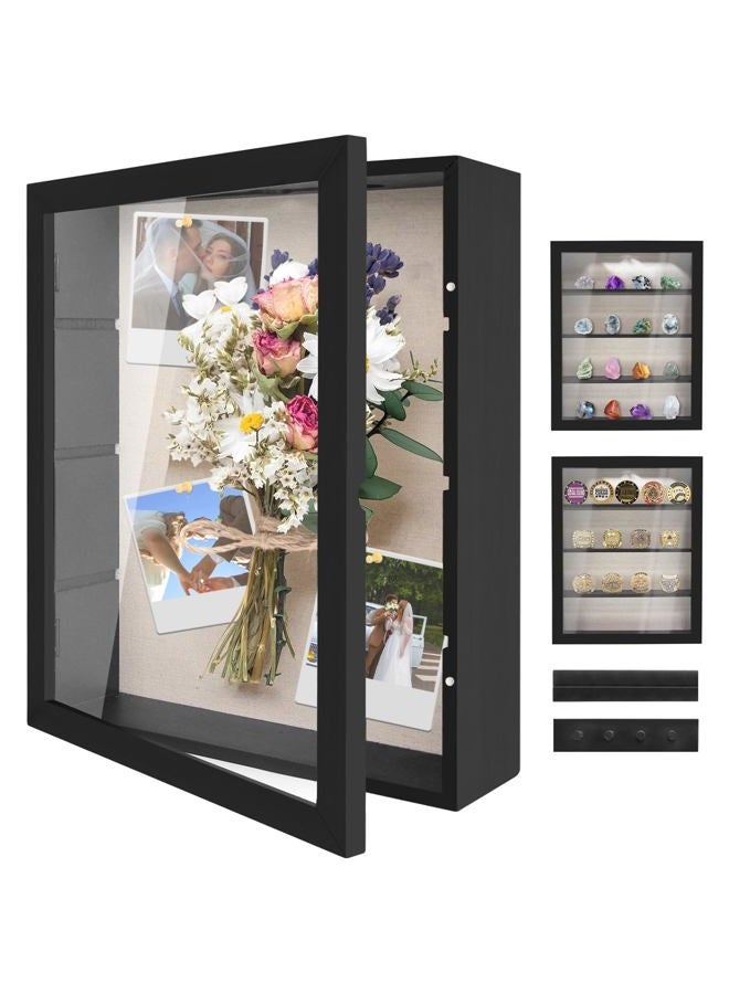 YEPOTUE Shadow Box Display Case 11x14, Deep Shadow Box Picture Frame with Linen Back and Removable Shelves, Wooden Memory Box for Wedding Bouquet, Photos, Medals, Keepsakes (Black) - Image 1