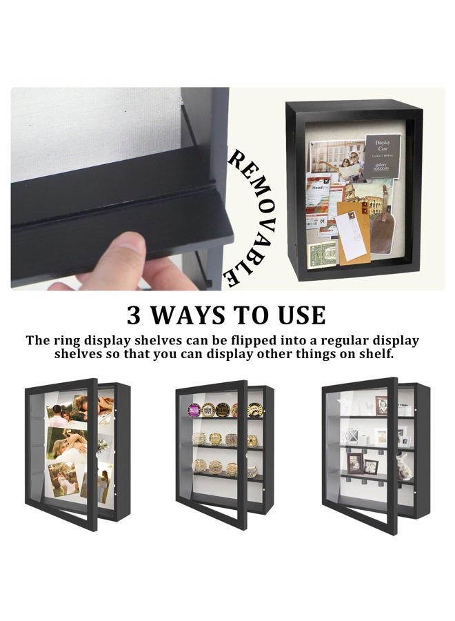 YEPOTUE Shadow Box Display Case 11x14, Deep Shadow Box Picture Frame with Linen Back and Removable Shelves, Wooden Memory Box for Wedding Bouquet, Photos, Medals, Keepsakes (Black) - Image 4