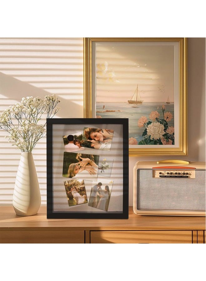 YEPOTUE Shadow Box Display Case 11x14, Deep Shadow Box Picture Frame with Linen Back and Removable Shelves, Wooden Memory Box for Wedding Bouquet, Photos, Medals, Keepsakes (Black) - Image 2