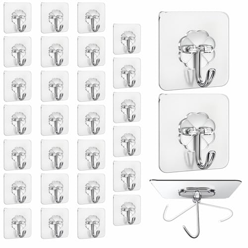 JIALTO 30 Pcs Adhesive Hooks Kitchen Wall Hooks-Heavy Duty 5 Kg (Max) Nail Free Sticky Hangers with Stainless Hooks Reusable Utility Towel Bath Ceiling Hooks - Image 1