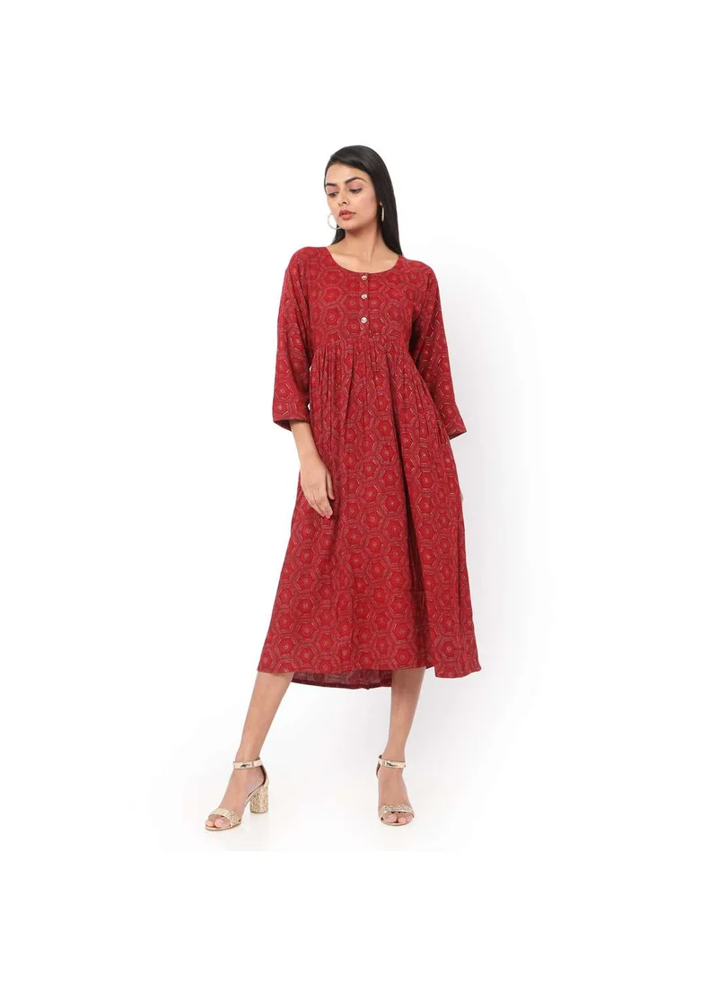 هانا آند سارا SOFT RED COLOUR FRONT BUTTONED THREE FORTH SLEEVES CASUAL SHORT ARABIC JALABIYA KAFTAN DRESS