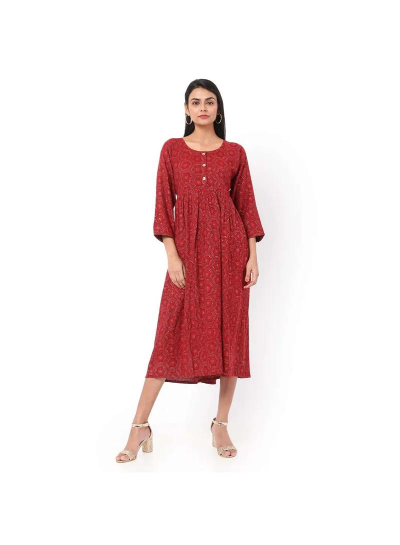 HANA & SARA SOFT RED COLOUR FRONT BUTTONED THREE FORTH SLEEVES CASUAL SHORT ARABIC JALABIYA KAFTAN DRESS