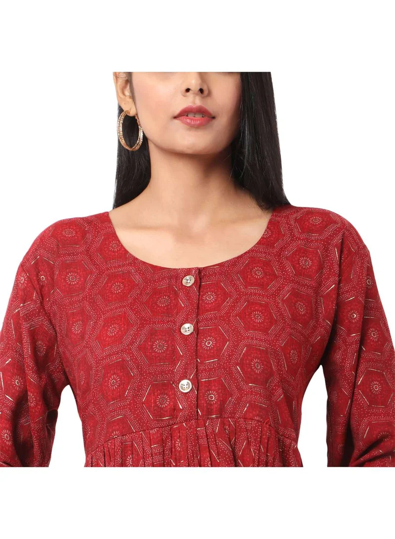 HANA & SARA SOFT RED COLOUR FRONT BUTTONED THREE FORTH SLEEVES CASUAL SHORT ARABIC JALABIYA KAFTAN DRESS