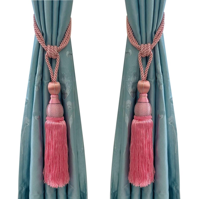 SWTool Selling Wonderful Curtain Holdbacks Curtains Tiebacks Home Decorative Braided Buckle Fastener Accessories Window Drapery Ball Tassels Tiebacks, Set of 2(Pink) - Image 1