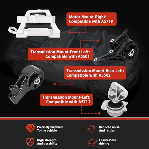 QRYIPPDM Engine Motor & Transmission Mount Compatible with 2013 2014 2015 Malibu L4 2.5L 4-Piece Replaces# A5179 A5711 A5501 A5502 - Image 2
