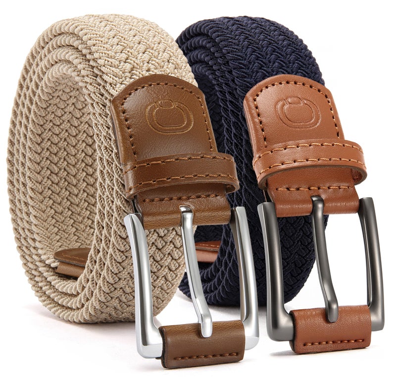 CHAOREN Stretch Belt Men 2 Pack - 1 3/8" Braided Golf Belts For Men - Casual Elastic For Pants and Jeans - Image 1