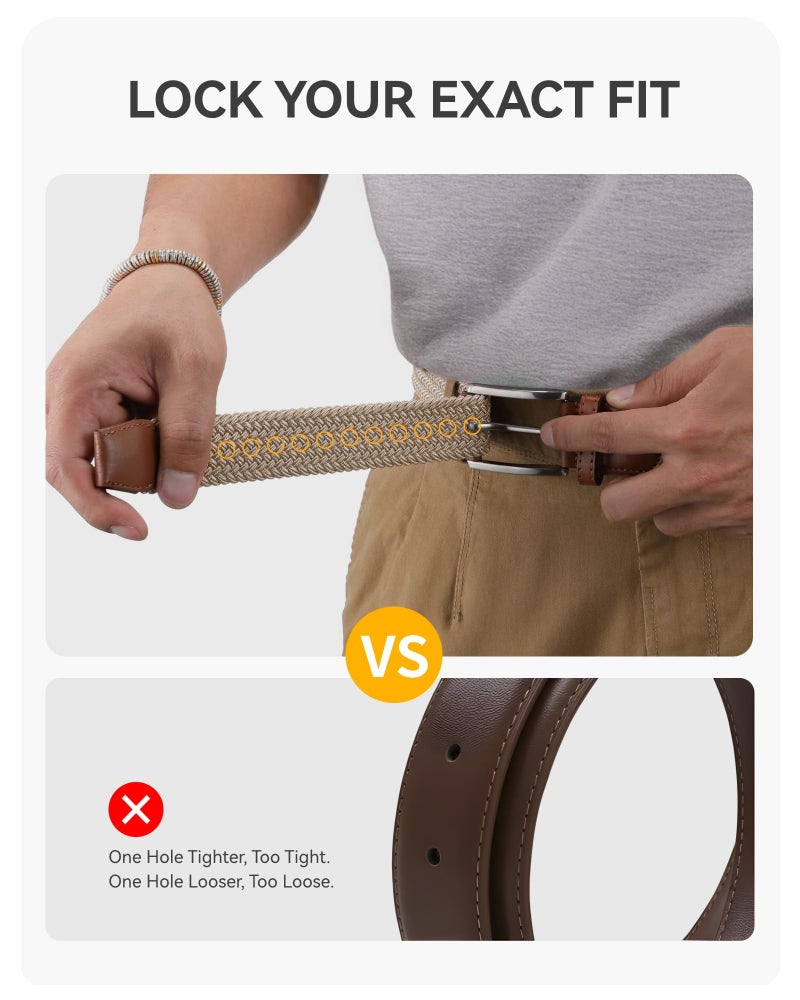 CHAOREN Stretch Belt Men 2 Pack - 1 3/8" Braided Golf Belts For Men - Casual Elastic For Pants and Jeans - Image 4