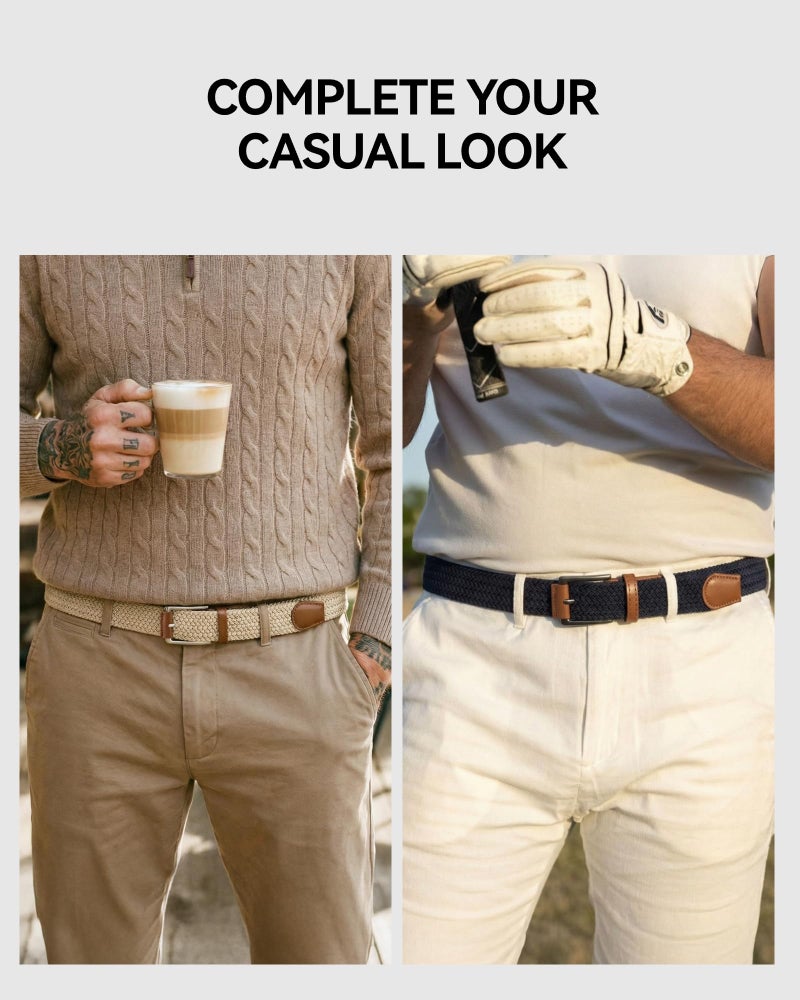 CHAOREN Stretch Belt Men 2 Pack - 1 3/8" Braided Golf Belts For Men - Casual Elastic For Pants and Jeans - Image 2