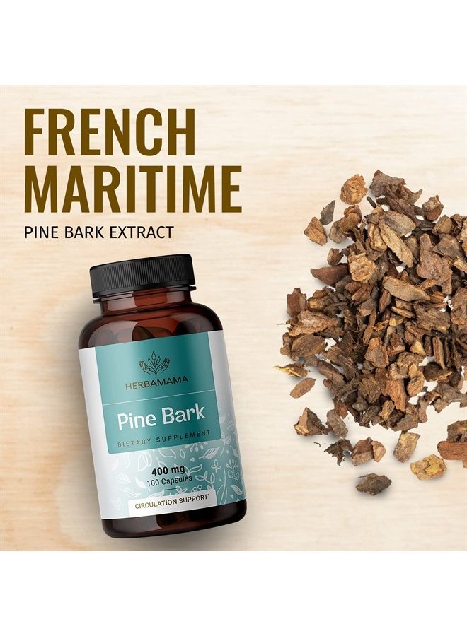HERBAMAMA Pine Bark Extract Capsules - French Maritime Pine Bark Extract Powder Pills - 400mg, 100 Caps  - Image 5