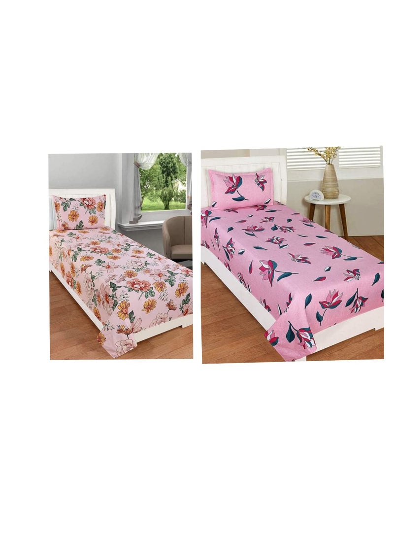 VIVEA RESERVE VIVEA RESERVE Single Bed 100 Glace Cotton Printed Bedsheet Combo Pack of 2 Set of 2 Bedsheet with 2 Pillow Covers Bedsheet 60 X 90 inch Single Combo 10 