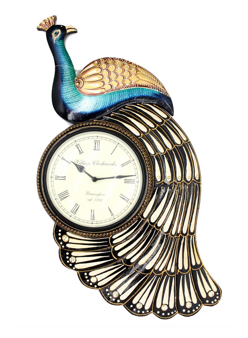 Antique Museum HANDMADE CLOCK - PEACOCK DESIGN - 12X30 INCHES - HT953  - Image 1