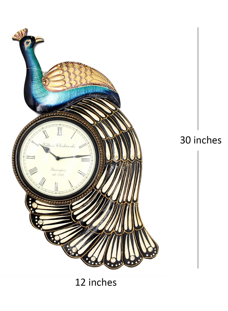 Antique Museum HANDMADE CLOCK - PEACOCK DESIGN - 12X30 INCHES - HT953  - Image 2