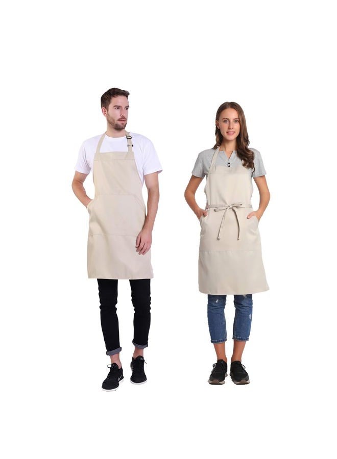 BIGHAS Adjustable Apron with Pocket, Extra Long Straps for Men and Women, 18 Colours, for Cook, Kitchen, Home, Restaurant, Cafe, Cooking, Baking, Gardening, 27 W x 32 L (Beige) - Image 2