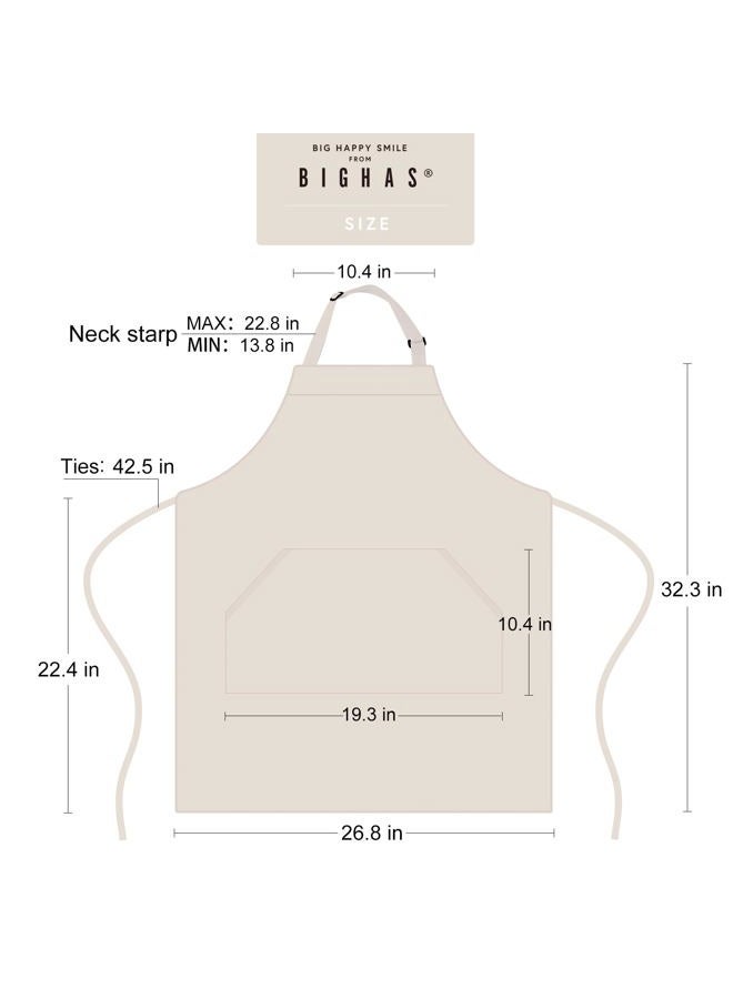 BIGHAS Adjustable Apron with Pocket, Extra Long Straps for Men and Women, 18 Colours, for Cook, Kitchen, Home, Restaurant, Cafe, Cooking, Baking, Gardening, 27 W x 32 L (Beige) - Image 5