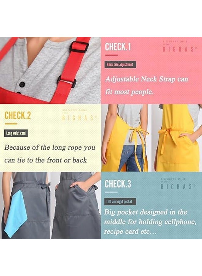 BIGHAS Adjustable Apron with Pocket, Extra Long Straps for Men and Women, 18 Colours, for Cook, Kitchen, Home, Restaurant, Cafe, Cooking, Baking, Gardening, 27 W x 32 L (Beige) - Image 4