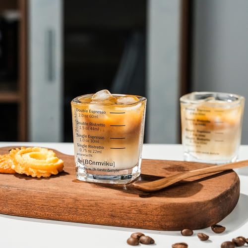 BCnmviku Espresso Shot Glasses Measuring Cup Liquid Heavy Glass for Baristas 2oz for Single Shot of Ristrettos (2 pack) - Image 4