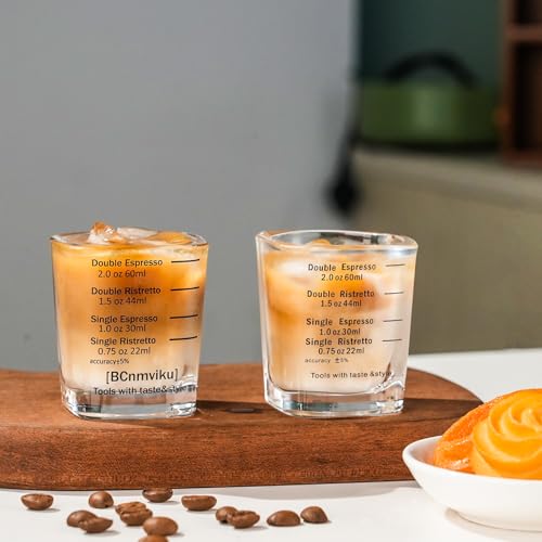 BCnmviku Espresso Shot Glasses Measuring Cup Liquid Heavy Glass for Baristas 2oz for Single Shot of Ristrettos (2 pack) - Image 2