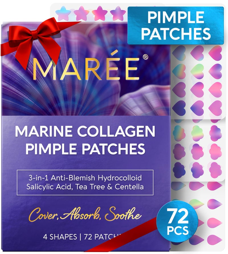 MAREE Star Pimple Patches for Face - Hydrocolloid Acne Patches w/Salicylic Acid, Tea Tree Oil & Centella - Cute Pimple Patches Stars - Teens Zit Patches Stickers - Parches Para Acne - 72 Blemish Dots - Image 1