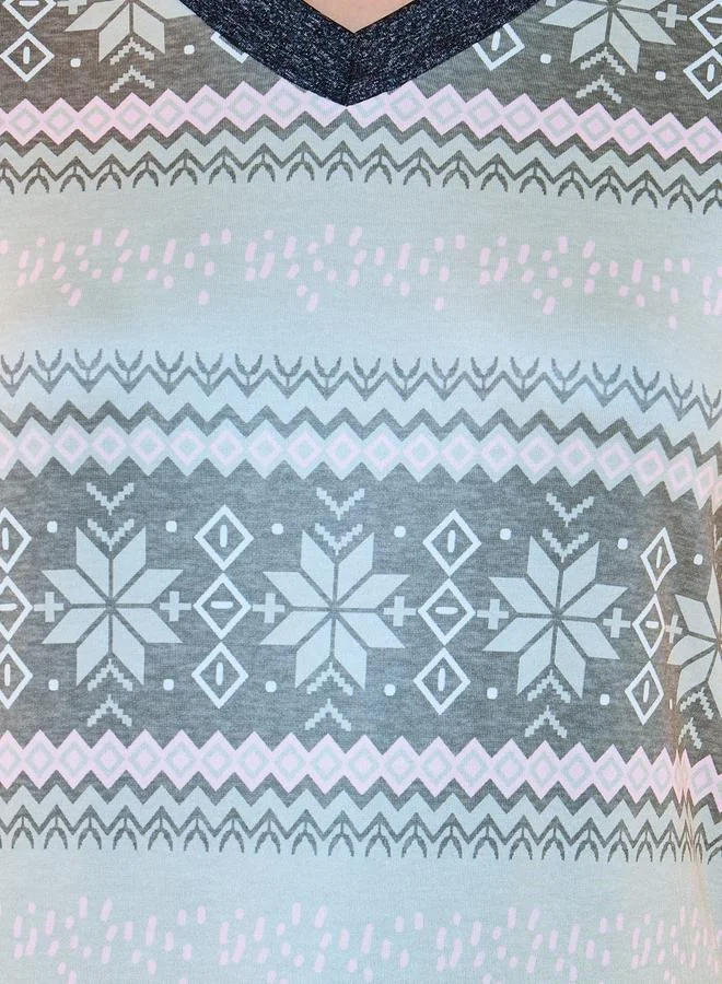 Take Two Graphic Print V Neck T-Shirt & Wide Leg Pyjama Set