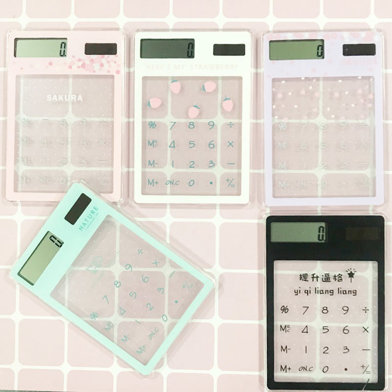 1pc Mini Calculator Cute Cartoon Ultra-thin Transparent Solar Energy Calculator Portable for Children School Office Supplies, Random Color - Image 4