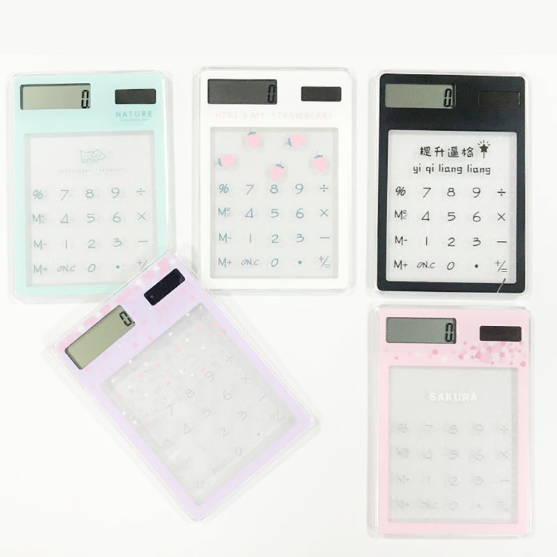 1pc Mini Calculator Cute Cartoon Ultra-thin Transparent Solar Energy Calculator Portable for Children School Office Supplies, Random Color - Image 5