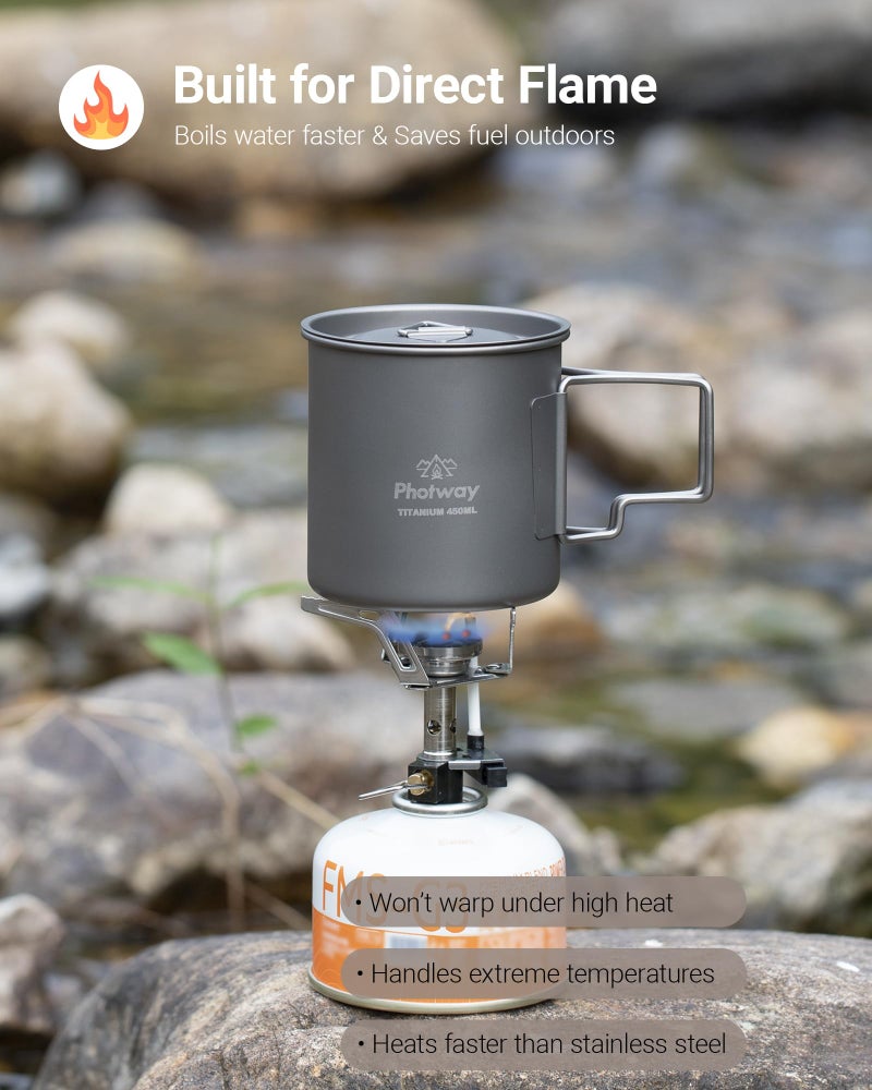 photway Ultralight Titanium Camp Mug with Lid 450ml (15.2oz), Single-Wall Coffee Mug Cup for Backpacking, Camping, Hiking & Open Fire Use - Image 4