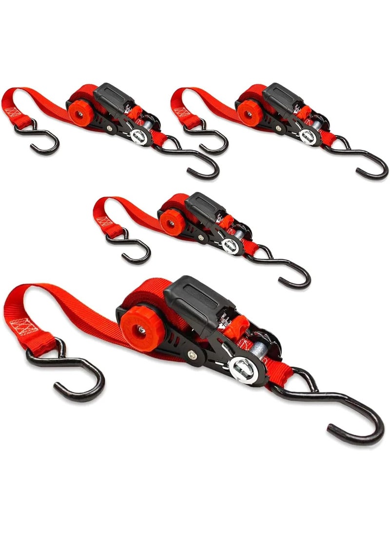 LAMAY 4PCS Self-Storing Ratchet Strap Motorcycle, Kayak Ratcheting Strap Tie-Downs for Neat Hauling and Storing Down Cargo Securely in Pickup Bed, Moving Truck, Trailer (Size : 4M) - Image 1