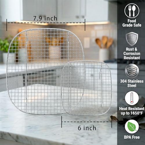 LANEJOY 2PCS Crisper Rack for Ninja Crispi Air Fryer FN101, 304 Stainless Steel Replacement Tray for Ninja Crispi 4QT & 6-Cup Glass Containers, Ninja Crispi Accessories, Food Grade(Large & Small) - Mesh - Image 5