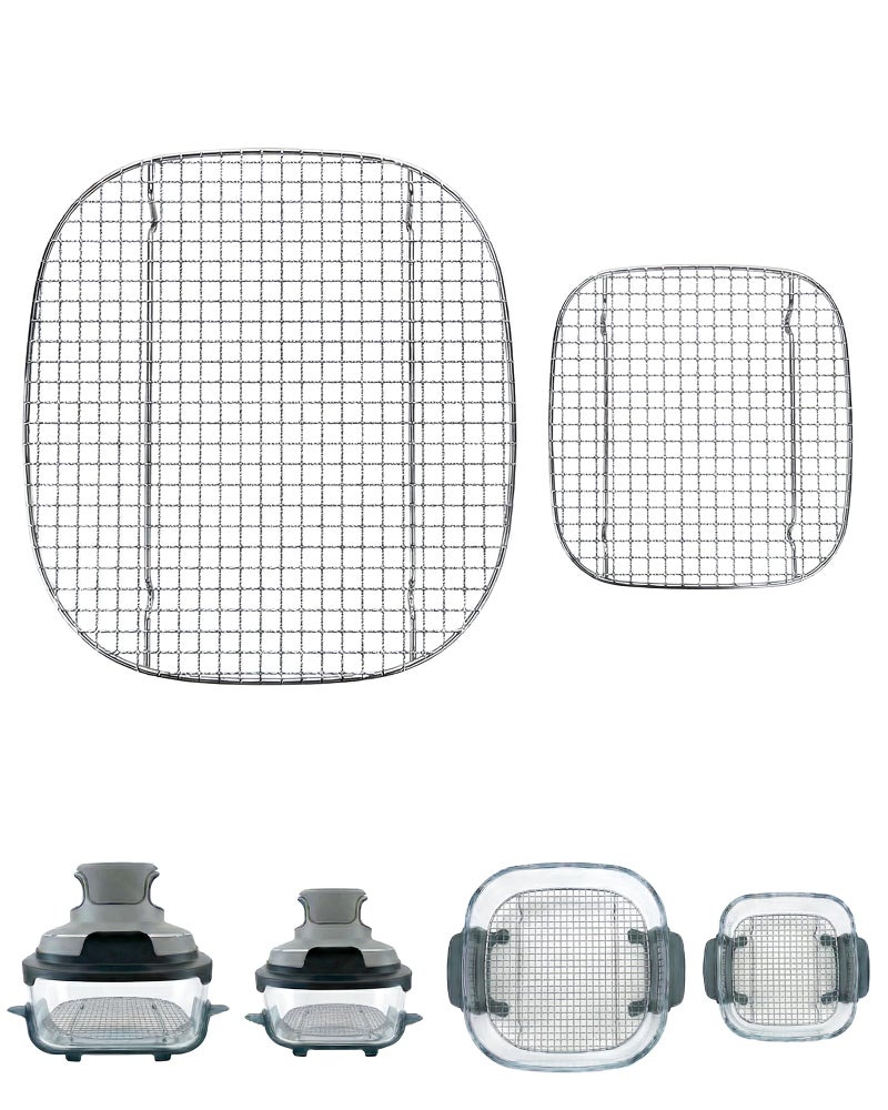LANEJOY 2PCS Crisper Rack for Ninja Crispi Air Fryer FN101, 304 Stainless Steel Replacement Tray for Ninja Crispi 4QT & 6-Cup Glass Containers, Ninja Crispi Accessories, Food Grade(Large & Small) - Mesh - Image 1
