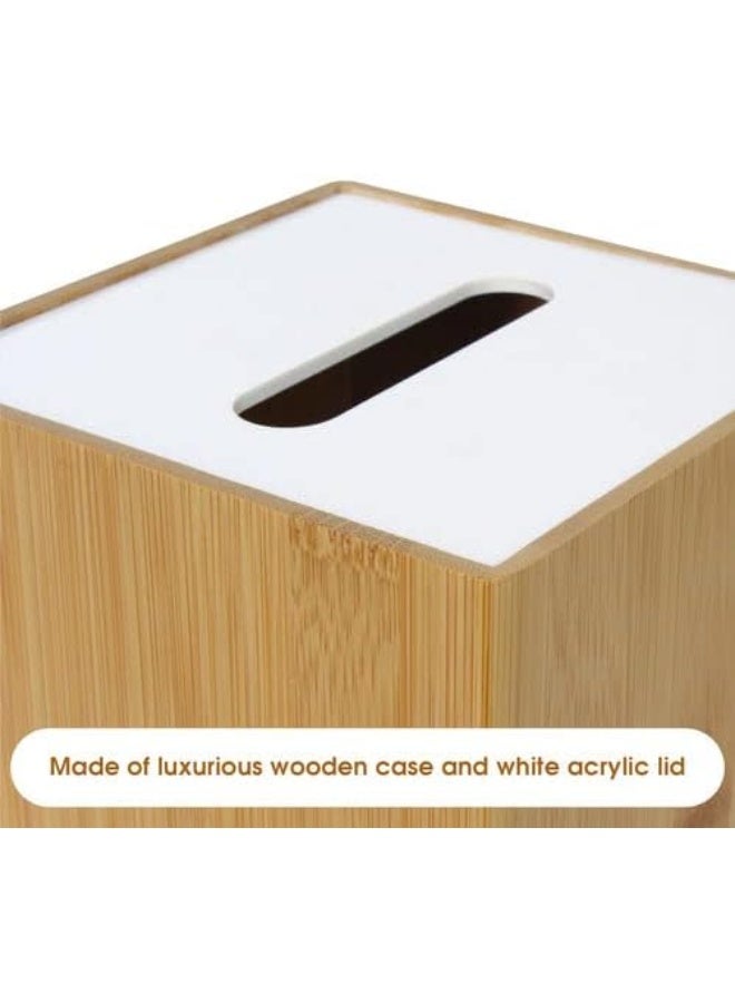 J JACKCUBE DESIGN JackCubeDesign Bamboo Square Tissue Box White Acrylic Cover Holder Case Storage Case Stand Box Napkin Holder Organizer(5.83 x 5.83 x 5.67 inches)-:MK340A - Image 3