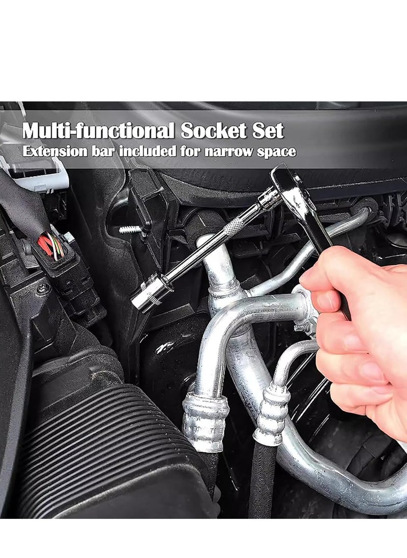 SRLIWHITE 46Pcs 1/4"" Socket Ratchet Wrench Set with Bit Socket Set, Extension Bar Gimbal Slide Bar Extension Sockets Set for Automotive Repair And Home Us  - Image 3