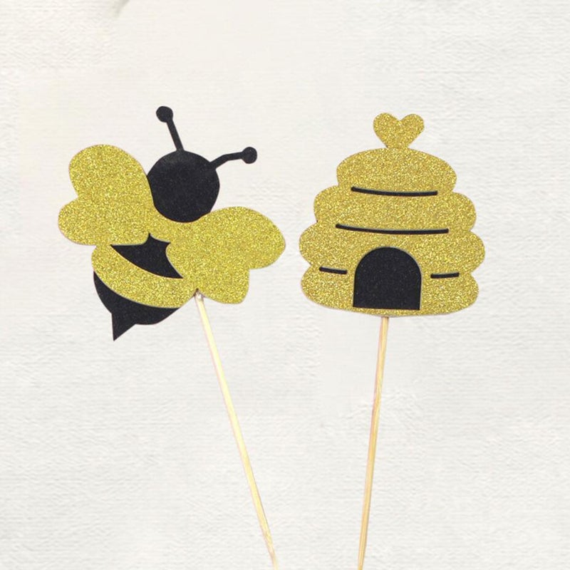 13 Pcs Banner and Cake Toppers Set Wasp Themed Cake Fruit Picks and Bunting Dessert Table Decorative Supplies - Image 3