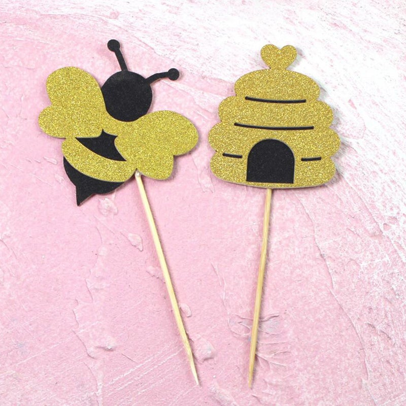 13 Pcs Banner and Cake Toppers Set Wasp Themed Cake Fruit Picks and Bunting Dessert Table Decorative Supplies - Image 5