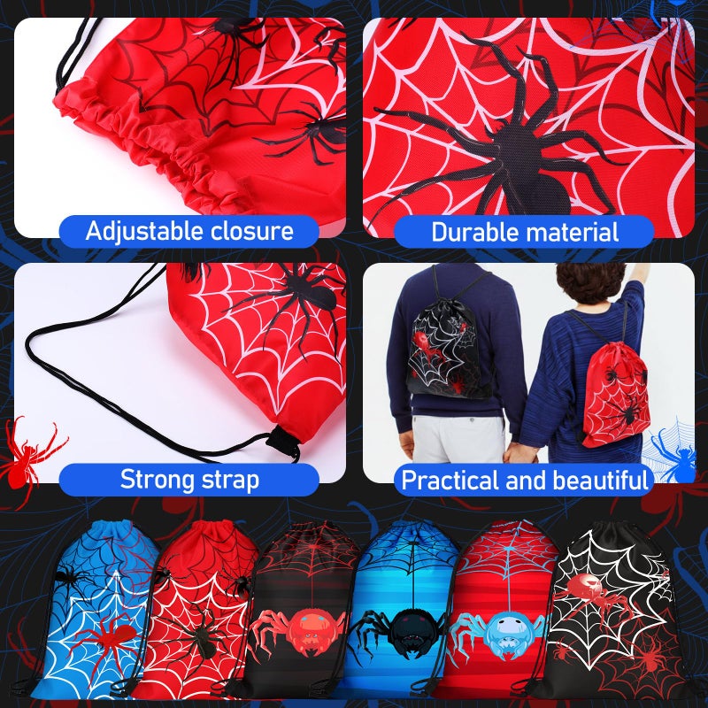 Potchen 72 Pcs Spider Party Favors Spiderweb Birthday Party Supplies Hero Decorations for Guests Including Drawstring Gift Bags Cups and Wristbands for Christmas Birthday Gift Favors - Image 5