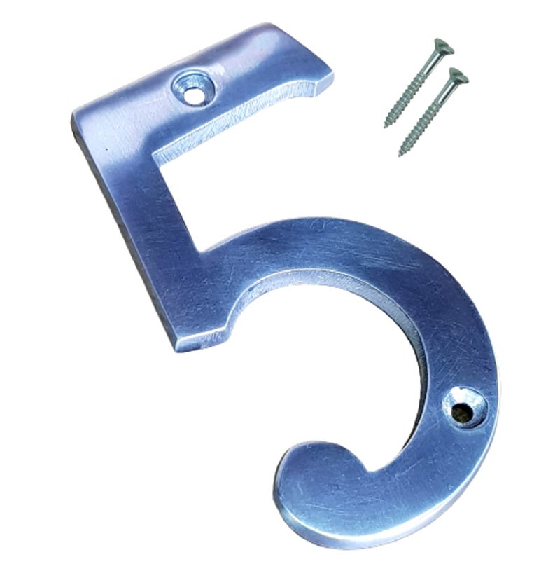 eSplanade Aluminium House Hotel Door Number Plaque Numeric Numerical Digit "5" (Five) - 0-9 Numbers - 4" Inches - Image 1