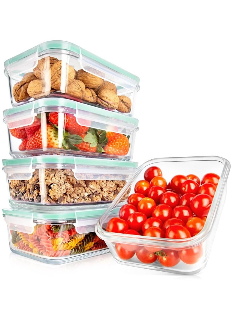 KUAIJI  5 Pack 36oz Meal Prep Containers with Lids Glass Food Prep Storage Containers   Airtight Lunch Bento Box Lunch Box For Microwave Ovens Dishwasher Freezer Reusable (5-Pack)  - Image 1