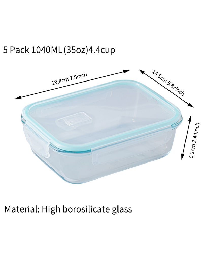 KUAIJI  5 Pack 36oz Meal Prep Containers with Lids Glass Food Prep Storage Containers   Airtight Lunch Bento Box Lunch Box For Microwave Ovens Dishwasher Freezer Reusable (5-Pack)  - Image 2