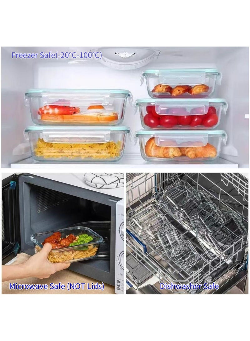 KUAIJI  5 Pack 36oz Meal Prep Containers with Lids Glass Food Prep Storage Containers   Airtight Lunch Bento Box Lunch Box For Microwave Ovens Dishwasher Freezer Reusable (5-Pack)  - Image 4