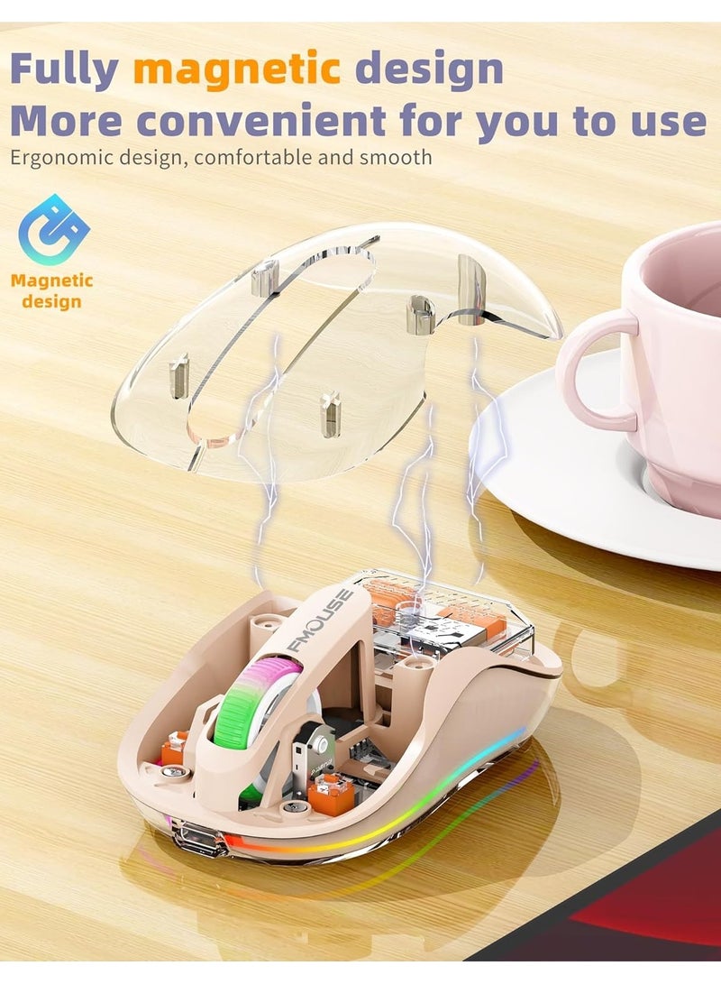 General Wireless Mouse Wireless Gaming Mouse Silent Mouse with RGB Lights 5.1 Bluetooth Mouse Dual Bluetooth USB Type-C 2.4G 2400 DPI Transparent Mouse for Laptop Desktop PC  - Image 4