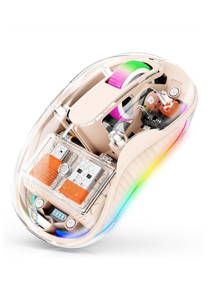 General Wireless Mouse Wireless Gaming Mouse Silent Mouse with RGB Lights 5.1 Bluetooth Mouse Dual Bluetooth USB Type-C 2.4G 2400 DPI Transparent Mouse for Laptop Desktop PC  - Image 1