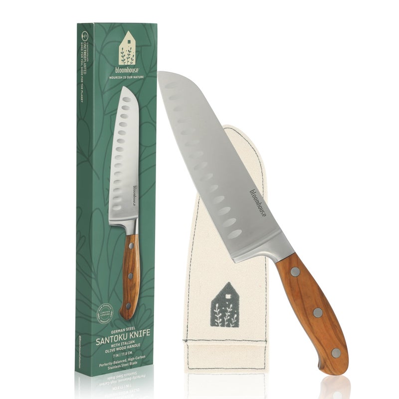 Bloomhouse - Oprah's Favorite Things - 7 Inch German Steel Santoku Knife W/Italian Olive Wood Forged Handle - Image 1