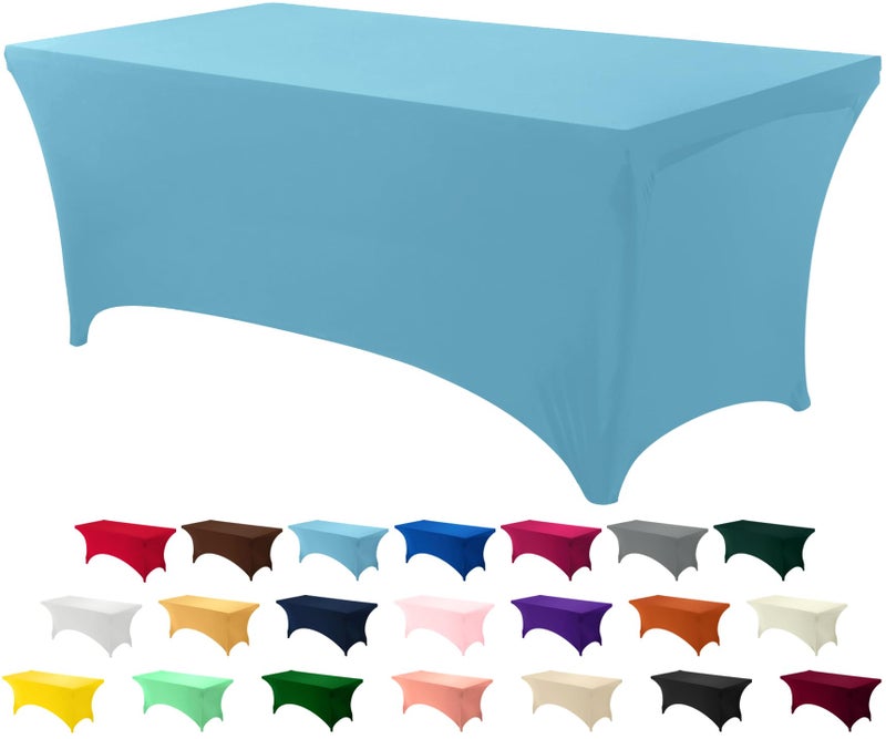 Utopia Kitchen 6FT Spandex Tablecloth 1 Pack Blue Mist 200 GSM Stretch Fitted Washable and Wrinkle Resistant Table Cloth Rectangle Cover for Trade Shows Wedding Parties 72Lx30Wx30H Inch