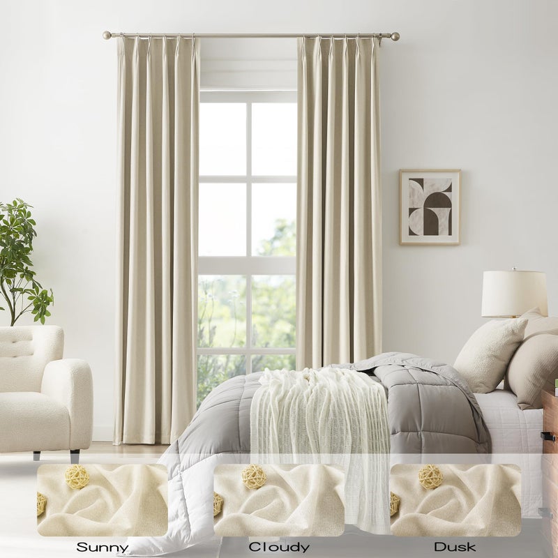 DUALIFE Exra Long Blackout Curtains for Large Window 144 Inch 12ft  Back Tab Pleated Drapes with Hooks  Farmhouse Curtains 2 Panels for Living Room Dining Room Cottage 40 Wide x 144 Long Natural Birch - Image 5