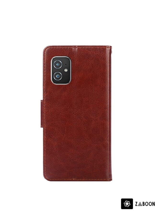 Green Tiger - For Asus ZenFone 8 ZS590KS Crystal Texture Leather Phone Case(Brown) - Image 1