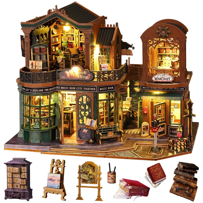 Spilay DIY Miniature House Kit DIY Dollhouse Kit with Music Box Forest Adventures 3D Wooden Puzzle Book Nook Kit for Adult Bookshelf DecorGift for Birthday Halloween Christmas - Image 3