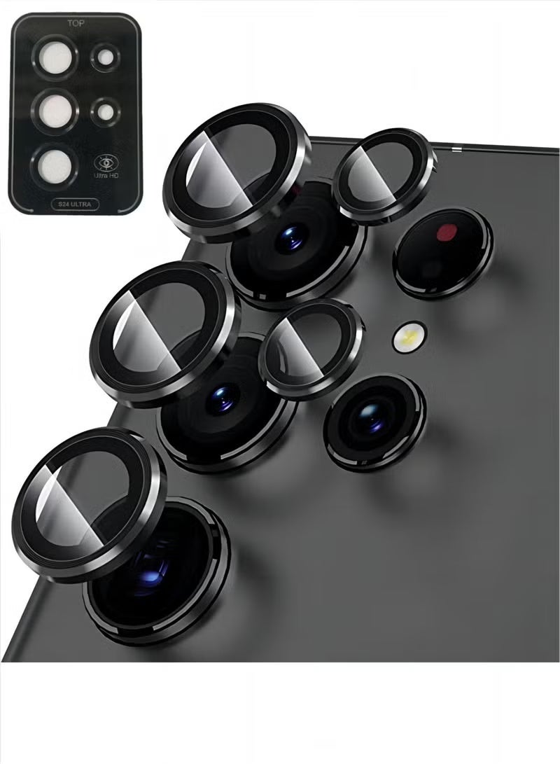 Camera Lens Glass Protector With Ring For Samsung Galaxy S24 Ultra - Black - Image 1