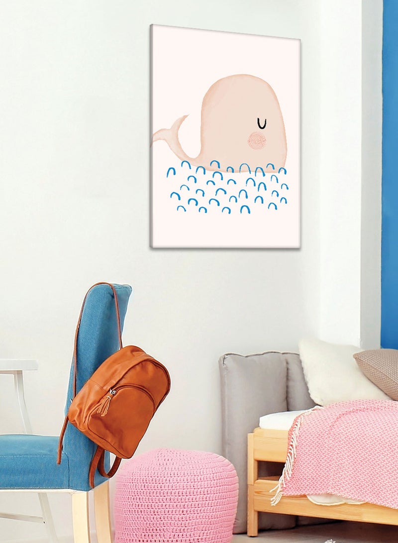 LOWHA Framed Canvas Wall Art Stretched Over Wooden Frame with Cute Whale Painting, For Home, Living Room, Office Decor - Image 1