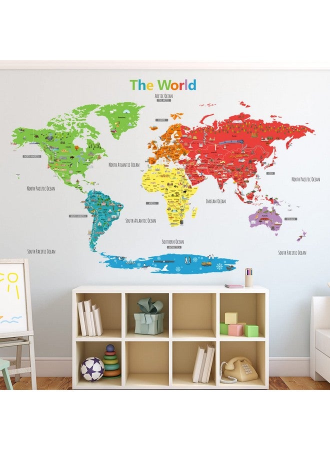 Decowall Dlt1902N Large Landmark World Map Wall Stickers Wall Decals Peel And Stick Removable Wall Stickers For Kids Nursery Bedroom Living Room Décor - Image 3