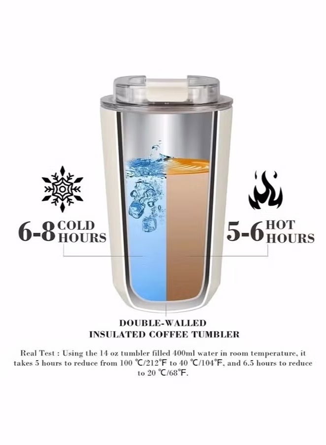 Aijmil كوب قهوة للسفر، كوب مشروبات معزول بسعة 320 مل مع غطاء مانع للتسرب، كوب قهوة يدوم طويلاً مع غطاء وقشة، كوب ترمس قهوة للسفر - Image 4