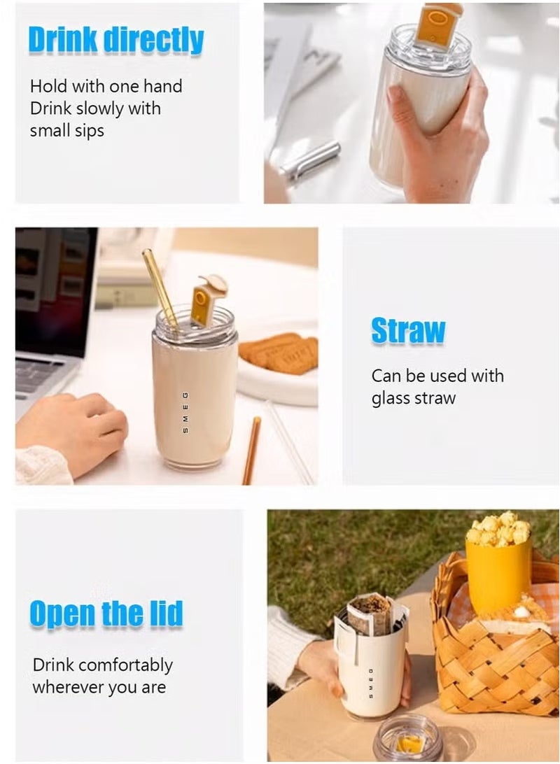 Aijmil كوب قهوة للسفر، كوب مشروبات معزول بسعة 320 مل مع غطاء مانع للتسرب، كوب قهوة يدوم طويلاً مع غطاء وقشة، كوب ترمس قهوة للسفر - Image 3